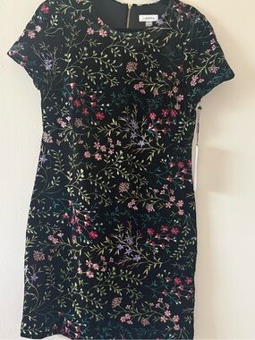 Calvin Klein Black Embroidered Floral Mini Dress
